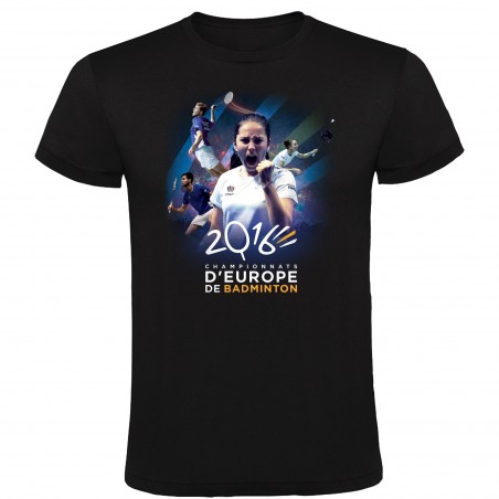 T-shirt Affiche Championnats d'Europe Badminton 2016 Noir