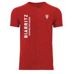 T-shirt Respirant ROUGE Raye Logo Biarritz Olypique Pays Basque