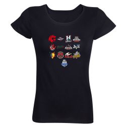 T-shirt femme noir logos équipes
