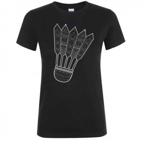 T-shirt femme volant Mandala Badminton Noir